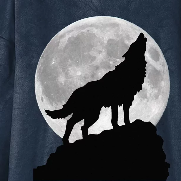 Wolf In Moon Light Cool Full Dog Pup Howling Tee Hooded Wearable Blanket