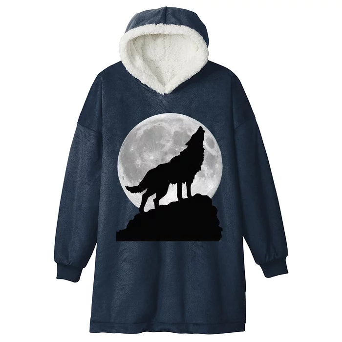 Wolf In Moon Light Cool Full Dog Pup Howling Tee Hooded Wearable Blanket