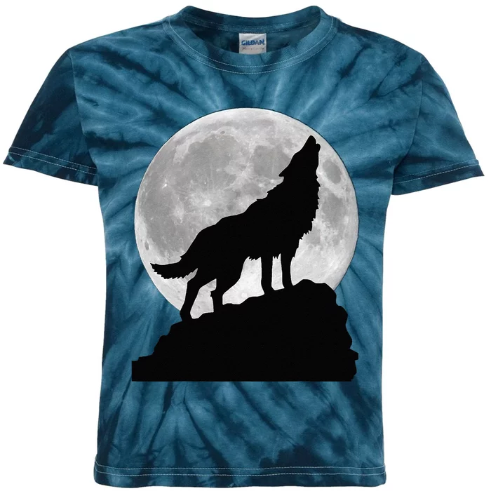 Wolf In Moon Light Cool Full Dog Pup Howling Tee Kids Tie-Dye T-Shirt