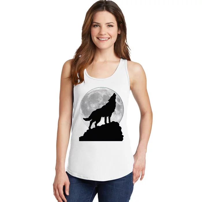 Wolf In Moon Light Cool Full Dog Pup Howling Tee Ladies Essential Tank