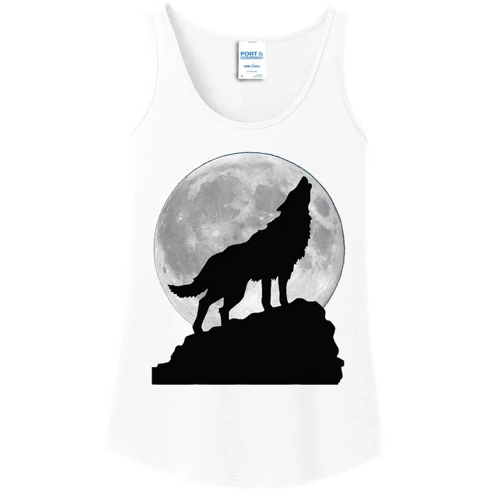 Wolf In Moon Light Cool Full Dog Pup Howling Tee Ladies Essential Tank