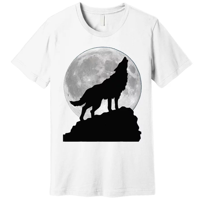 Wolf In Moon Light Cool Full Dog Pup Howling Tee Premium T-Shirt