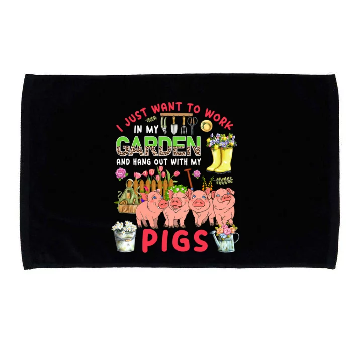 Work In My Garden And Hang Out With Pigs Three Pigs Floral Gift Microfiber Hand Towel