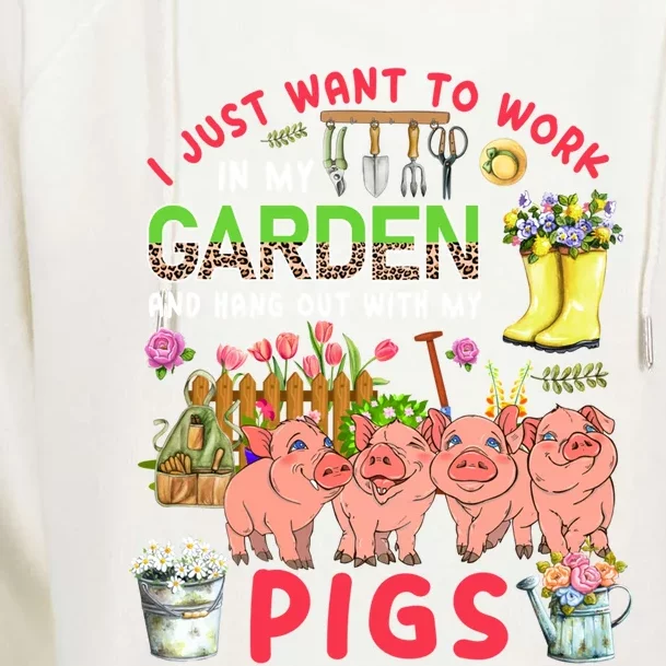 Work In My Garden And Hang Out With Pigs Three Pigs Floral Gift Womens Funnel Neck Pullover Hood