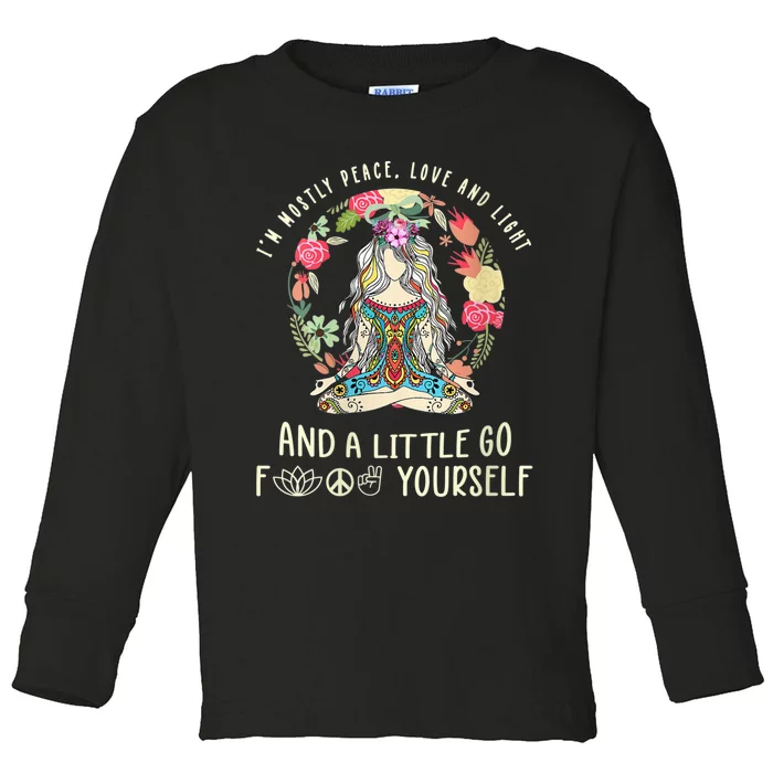 Wo I'm Mostly Peace Love And Light Funny Yoga Hippie Girl Wo V-Neck Toddler Long Sleeve Shirt