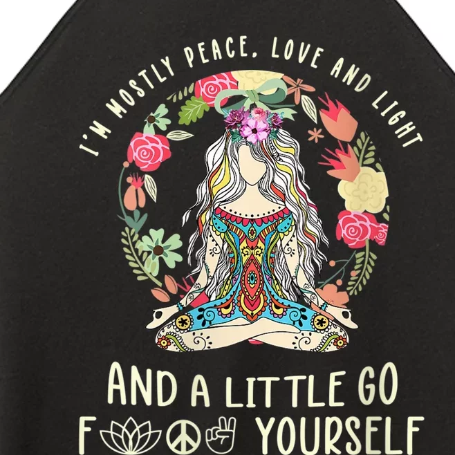 Wo I'm Mostly Peace Love And Light Funny Yoga Hippie Girl Wo V-Neck Women’s Perfect Tri Rocker Tank