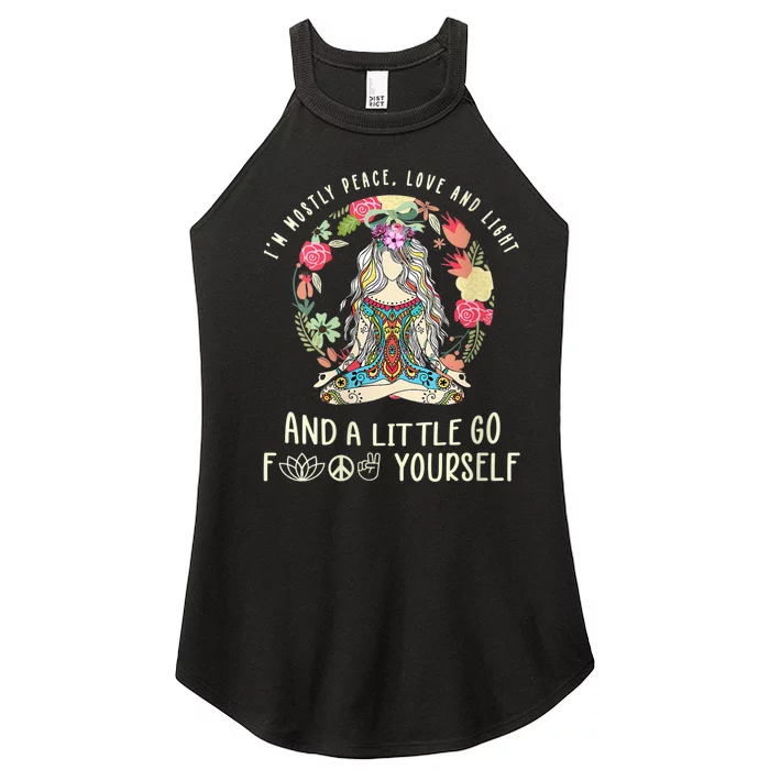 Wo I'm Mostly Peace Love And Light Funny Yoga Hippie Girl Wo V-Neck Women’s Perfect Tri Rocker Tank