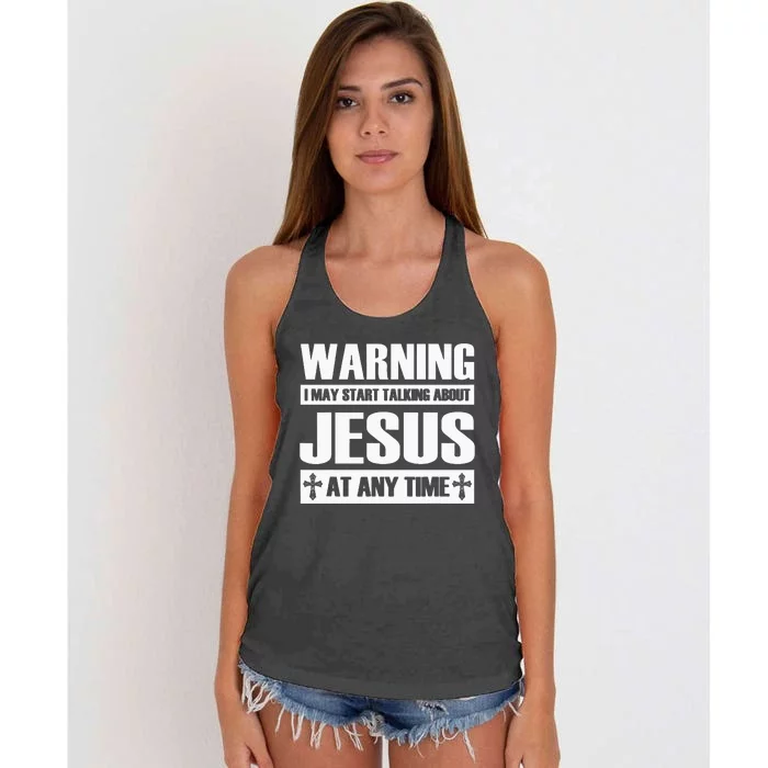 Warning I May Start Talking About Jesus Women's Knotted Racerback Tank