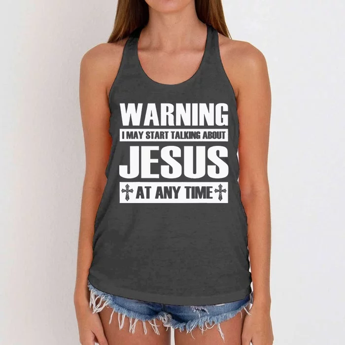 Warning I May Start Talking About Jesus Women's Knotted Racerback Tank