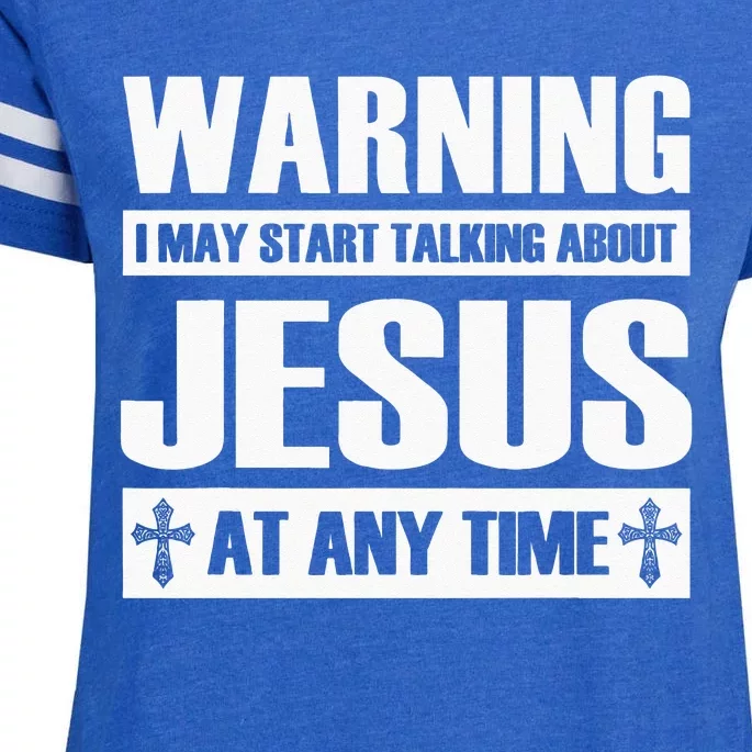 Warning I May Start Talking About Jesus Enza Ladies Jersey Football T-Shirt