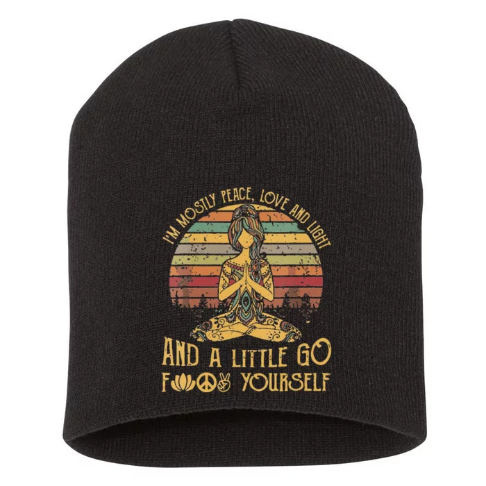 Womens Im Mostly Peace Love And Light And A Little Go Yoga Short Acrylic Beanie