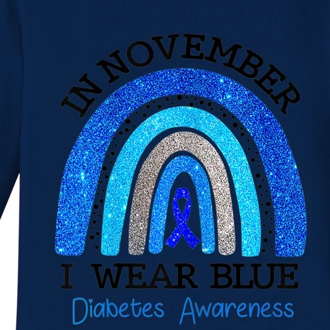 Wo In November I Wear Blue Diabetes Awareness Blue Baby Long Sleeve Bodysuit