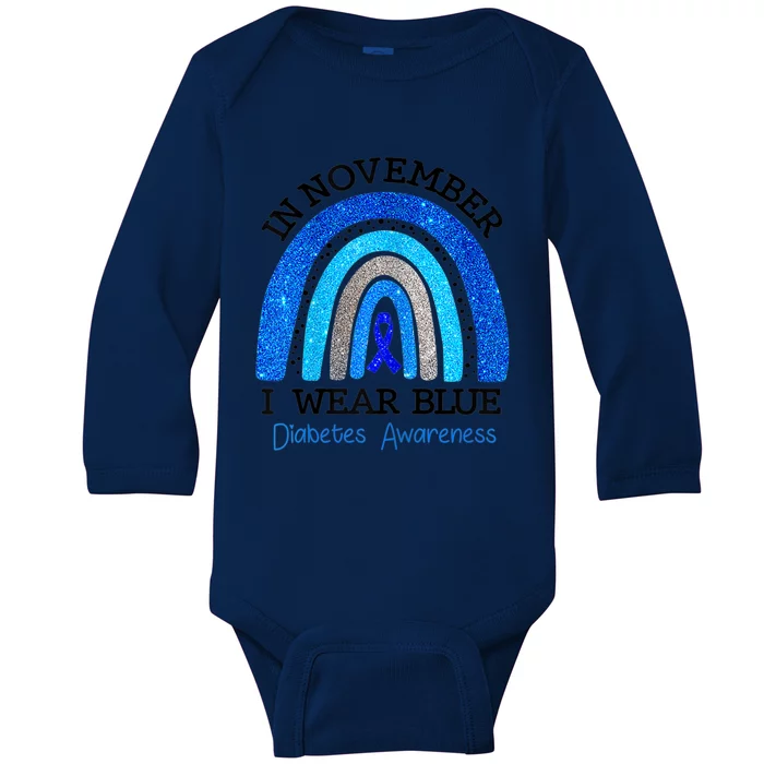 Wo In November I Wear Blue Diabetes Awareness Blue Baby Long Sleeve Bodysuit