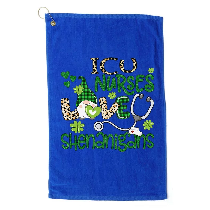 Womens ICU Nurses Love Shenanigans St Patricks Day Gnome Leopard Platinum Collection Golf Towel