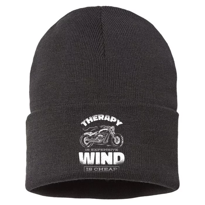 Wind Is Cheap Therapy Is Expensive Motorcycle Sustainable Knit Beanie