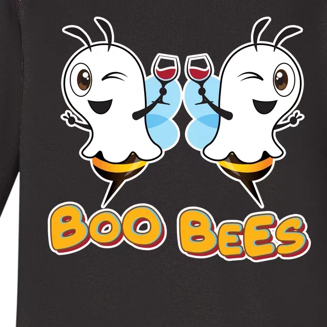 Wine Boo Bees Funny Ghost Baby Long Sleeve Bodysuit