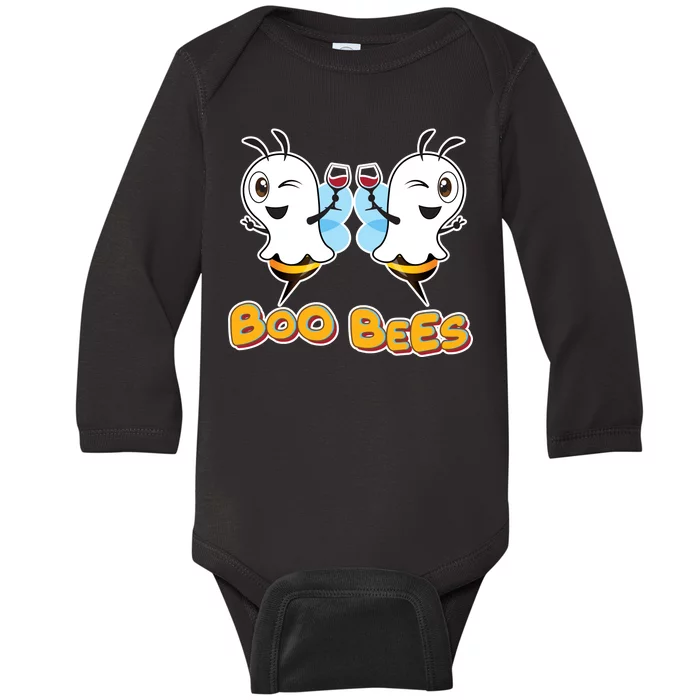 Wine Boo Bees Funny Ghost Baby Long Sleeve Bodysuit