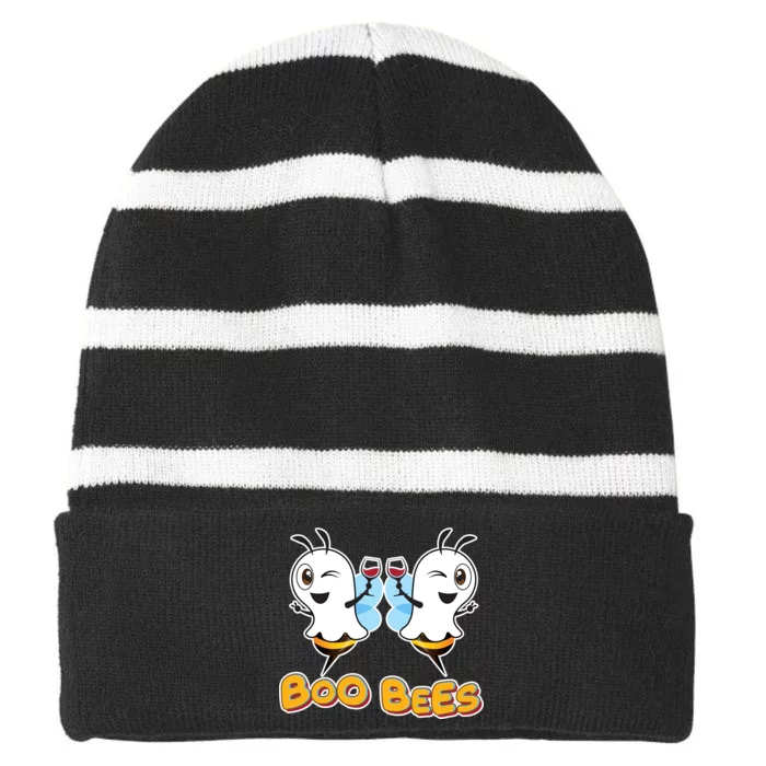 Wine Boo Bees Funny Ghost Striped Beanie with Solid Band