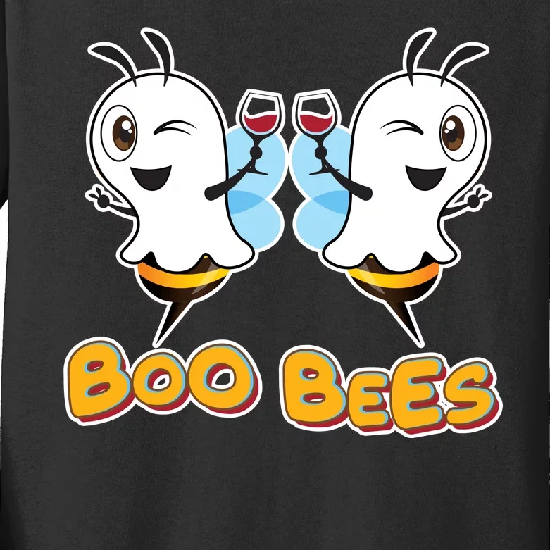 Wine Boo Bees Funny Ghost Kids Long Sleeve Shirt