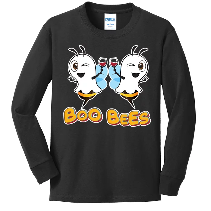 Wine Boo Bees Funny Ghost Kids Long Sleeve Shirt