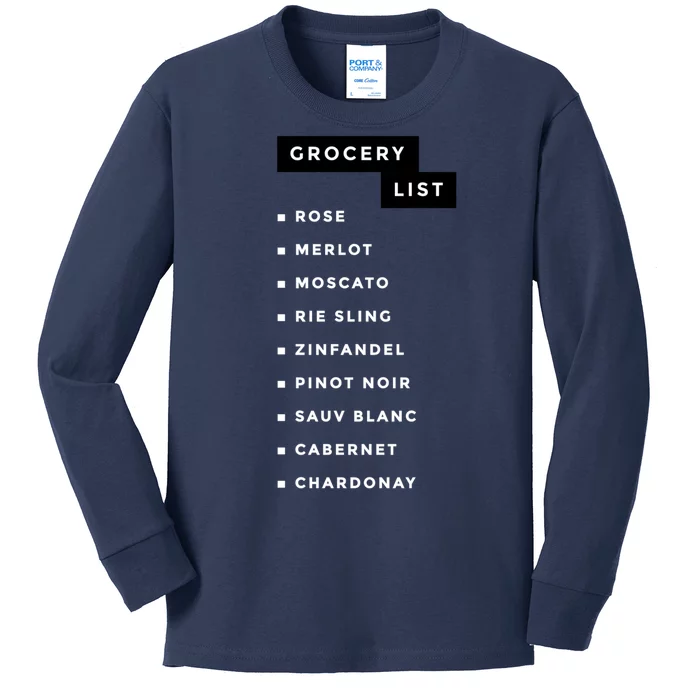 Wine Grocery List Kids Long Sleeve Shirt