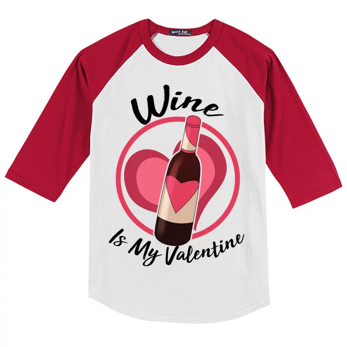 Wine is My Valentine Funny Valentine's Day Kids Colorblock Raglan Jersey