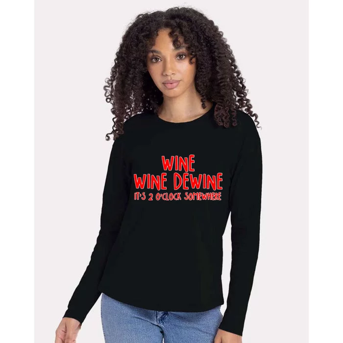 Wine Wine Dewine It's 2 O'Clock Somewhere Womens Cotton Relaxed Long Sleeve T-Shirt