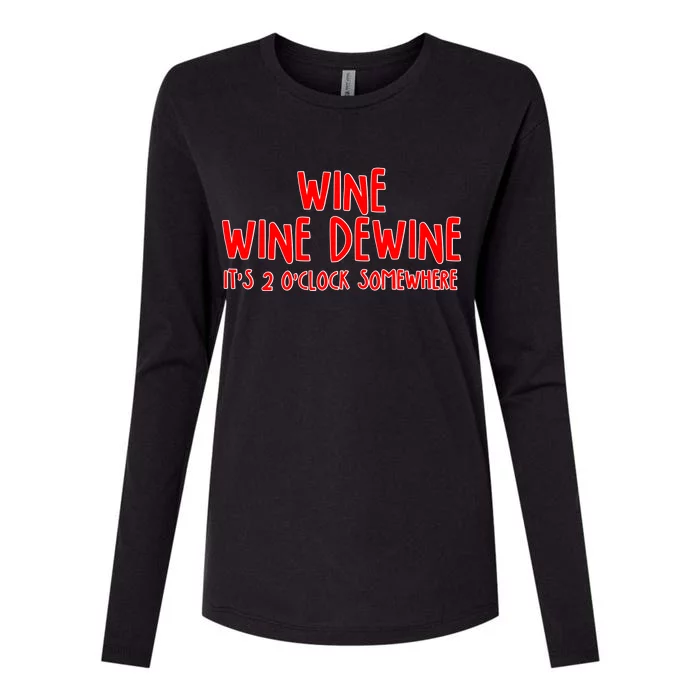 Wine Wine Dewine It's 2 O'Clock Somewhere Womens Cotton Relaxed Long Sleeve T-Shirt