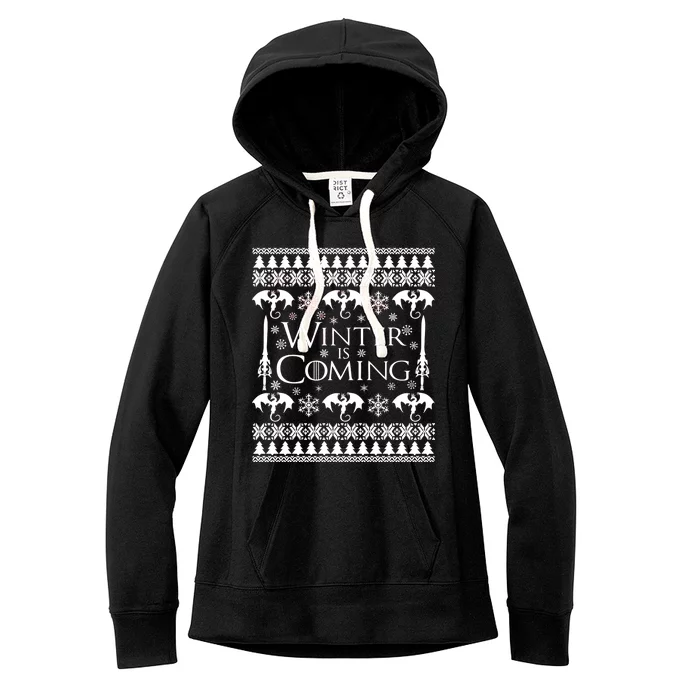 Winter is Coming Ugly Christmas Sweater Design Women's Fleece Hoodie