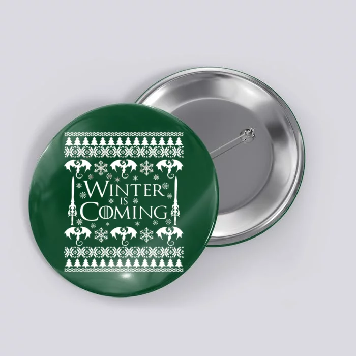 Winter is Coming Ugly Christmas Sweater Design Button