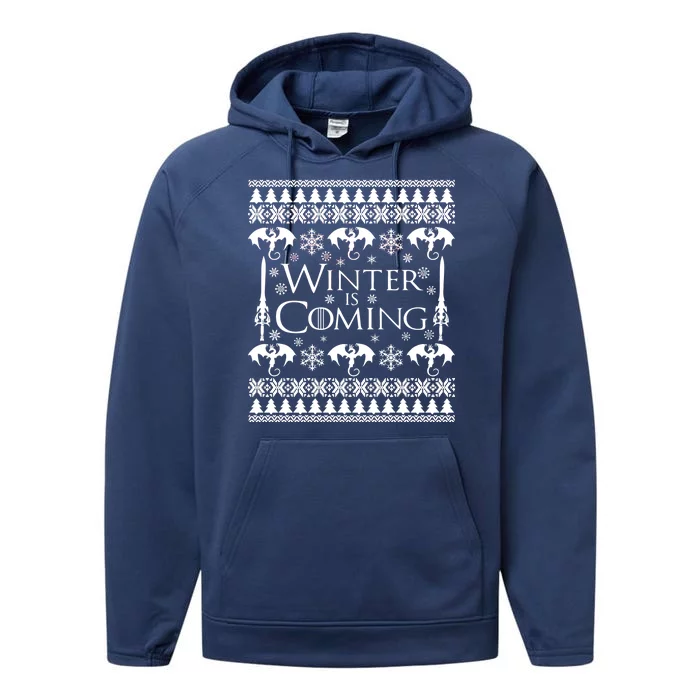 Winter is Coming Ugly Christmas Sweater Design Performance Fleece Hoodie