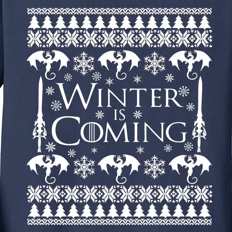 Winter is Coming Ugly Christmas Sweater Design Kids Long Sleeve Shirt