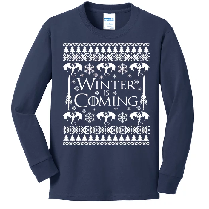 Winter is Coming Ugly Christmas Sweater Design Kids Long Sleeve Shirt