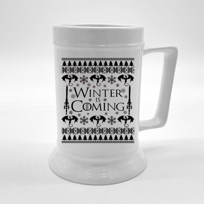 Winter is Coming Ugly Christmas Sweater Design Front & Back Beer Stein