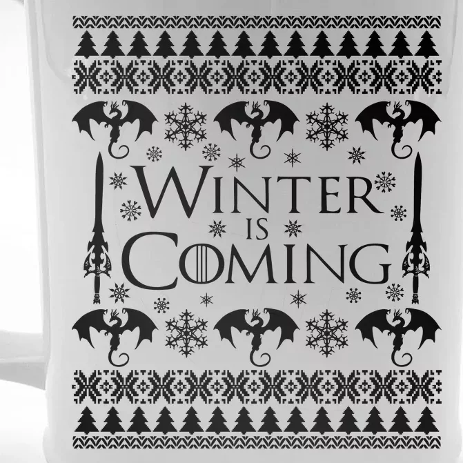 Winter is Coming Ugly Christmas Sweater Design Front & Back Beer Stein