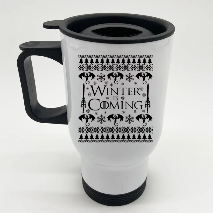 Winter is Coming Ugly Christmas Sweater Design Front & Back Stainless Steel Travel Mug