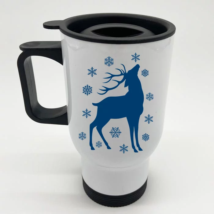 Winter Reindeer Front & Back Stainless Steel Travel Mug