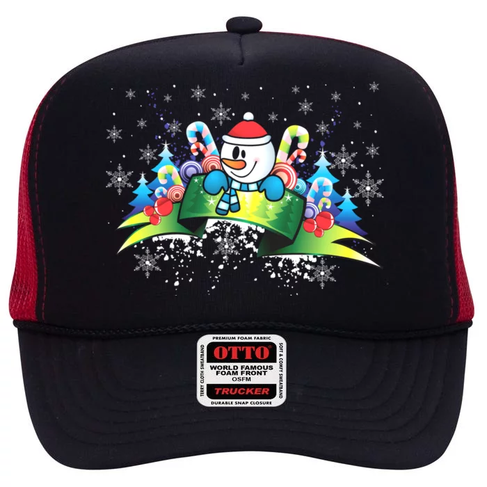 Winter's Snowman Holiday High Crown Mesh Trucker Hat