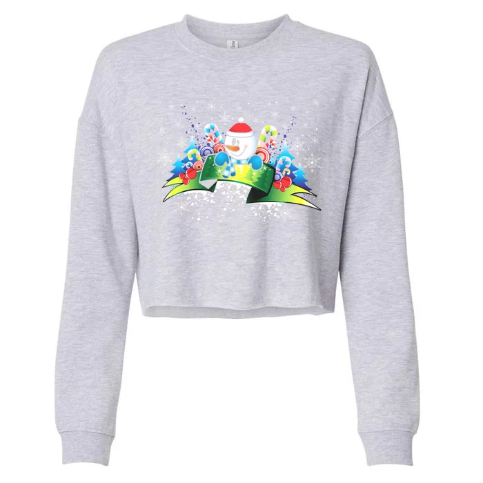 Winter's Snowman Holiday Cropped Pullover Crew