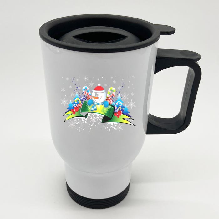 Winter's Snowman Holiday Front & Back Stainless Steel Travel Mug