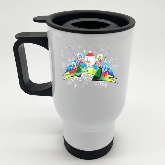 Winter's Snowman Holiday Front & Back Stainless Steel Travel Mug