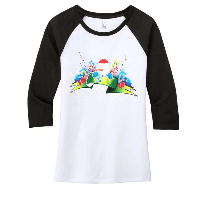 Winter's Snowman Holiday Women's Tri-Blend 3/4-Sleeve Raglan Shirt