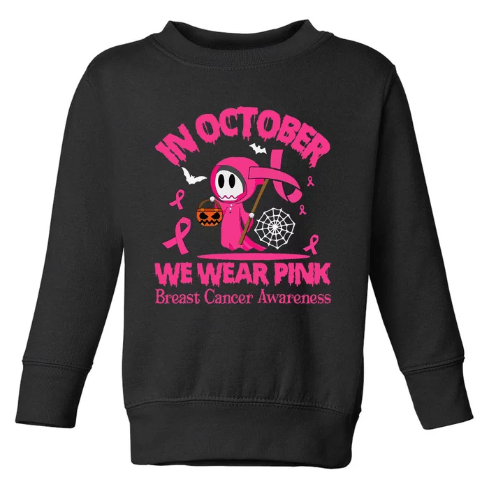 Women In October We Wear Pin.K Ghost Skull Breast Cancer Toddler Sweatshirt