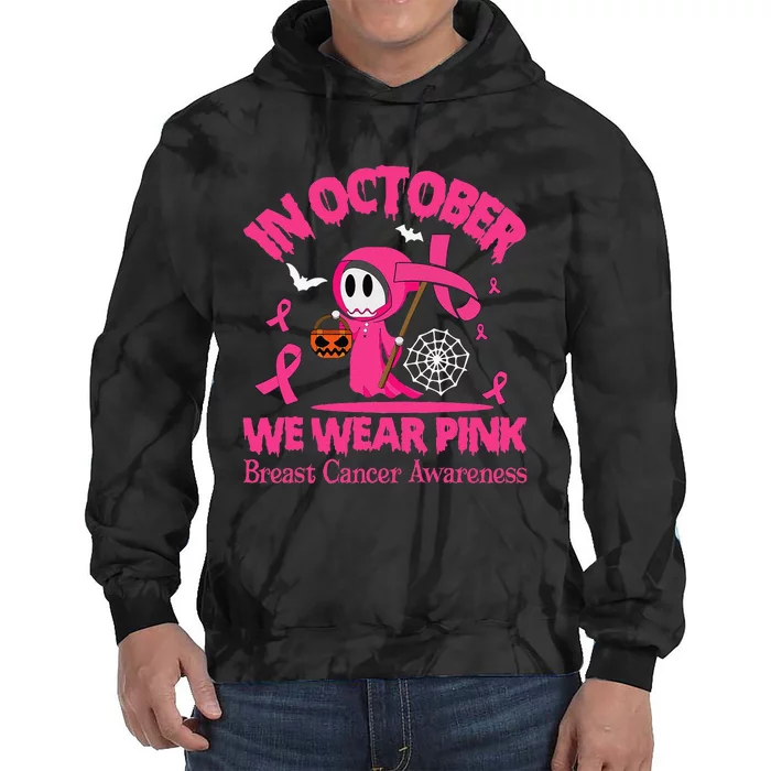 Women In October We Wear Pin.K Ghost Skull Breast Cancer Tie Dye Hoodie