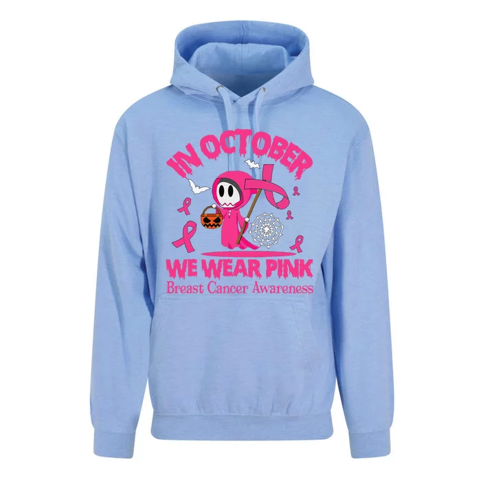 Women In October We Wear Pin.K Ghost Skull Breast Cancer Unisex Surf Hoodie