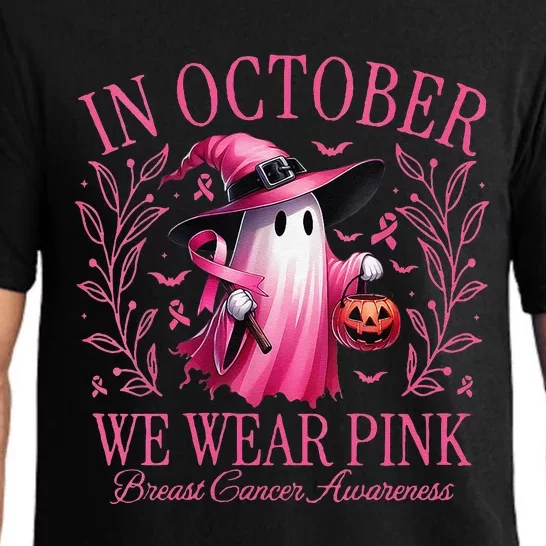 Women In October We Wear P.Ink Breast Cancer Awareness Halloween Gift Pajama Set