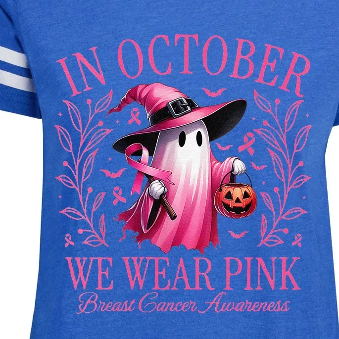 Women In October We Wear P.Ink Breast Cancer Awareness Halloween Gift Enza Ladies Jersey Football T-Shirt