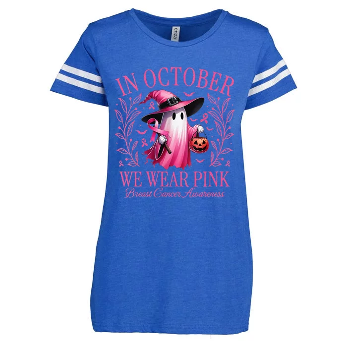 Women In October We Wear P.Ink Breast Cancer Awareness Halloween Gift Enza Ladies Jersey Football T-Shirt