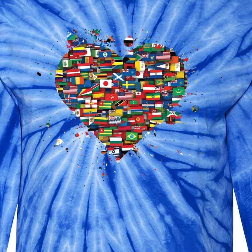 World International People Hu Flags Heart Countries Gift Tie-Dye Long Sleeve Shirt