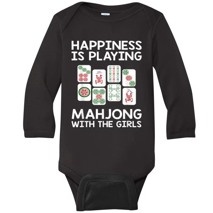 Womens,Happiness Is Playing Mahjong Baby Long Sleeve Bodysuit